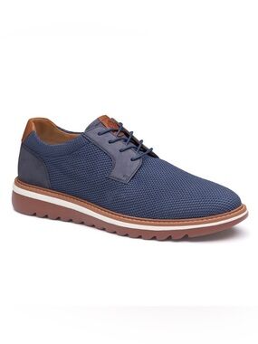 Men's Navy Knit Derby with Brown Trim — Casual Dress Shoes